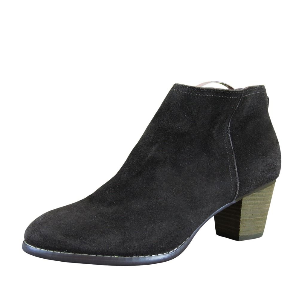 Lands' End Women's 11 Brown Suede Ankle Booties Block Heel Zip Comfort Style
